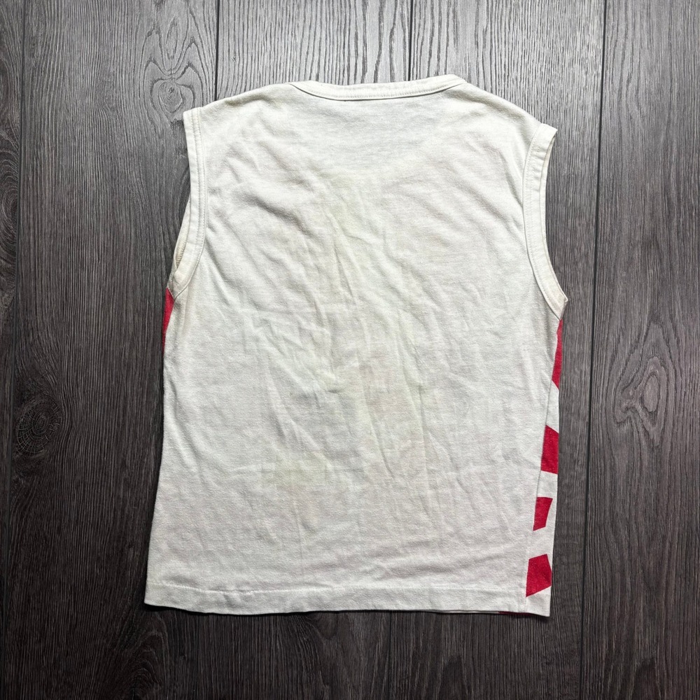 Vintage Rising Sun Japanese 80s Kanji Helicopter Muscle Tee Red White Mens Small - Picture 5 of 8